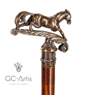 Walking Stick Cane Horse Solid Bronze & wood classic vintage style