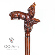 Wooden Cane Walking Stick Howling Wolf