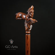 Wooden Cane Walking Stick Howling Wolf