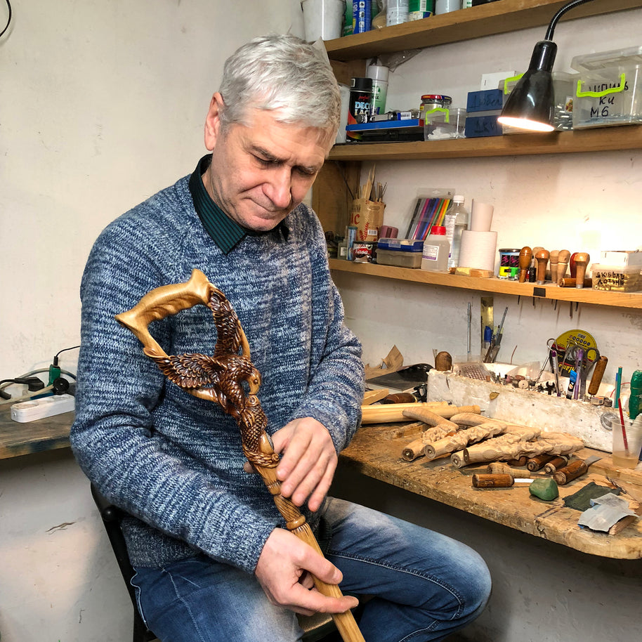 Canne de marche en bois AMERICAN EAGLE pour la pêche au saumon