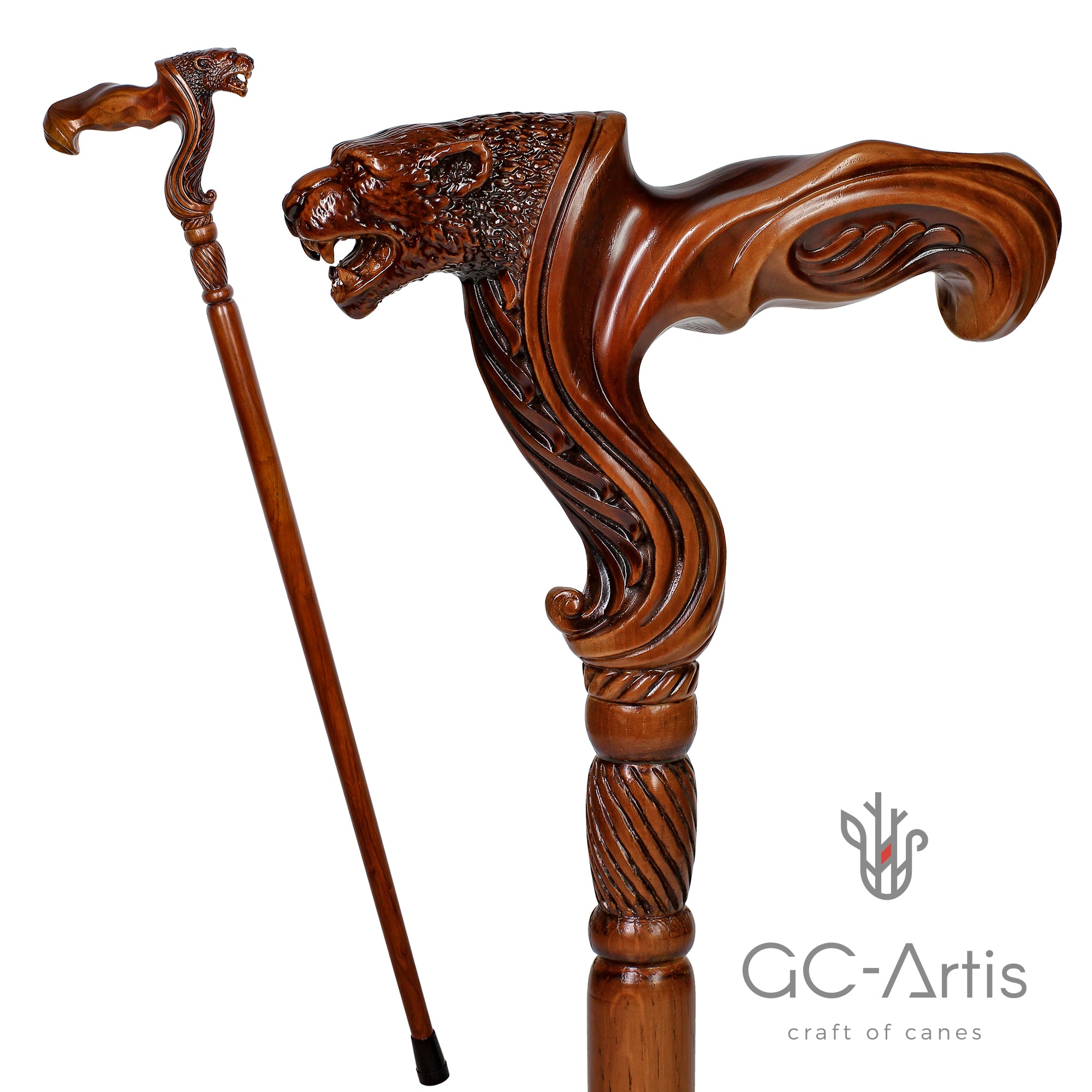 Jaguar Wooden Cane Walking Stick Ergonomic Handle - GC-Artis Walking Sticks Canes