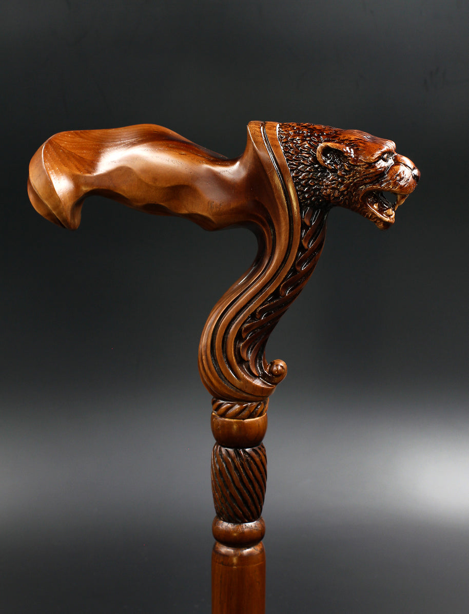 Jaguar Wooden Cane Walking Stick Ergonomic Handle - GC-Artis Walking Sticks Canes