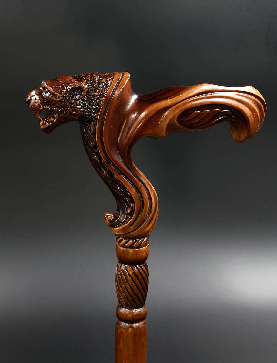 Jaguar Wooden Cane Walking Stick Ergonomic Handle - GC-Artis Walking Sticks Canes