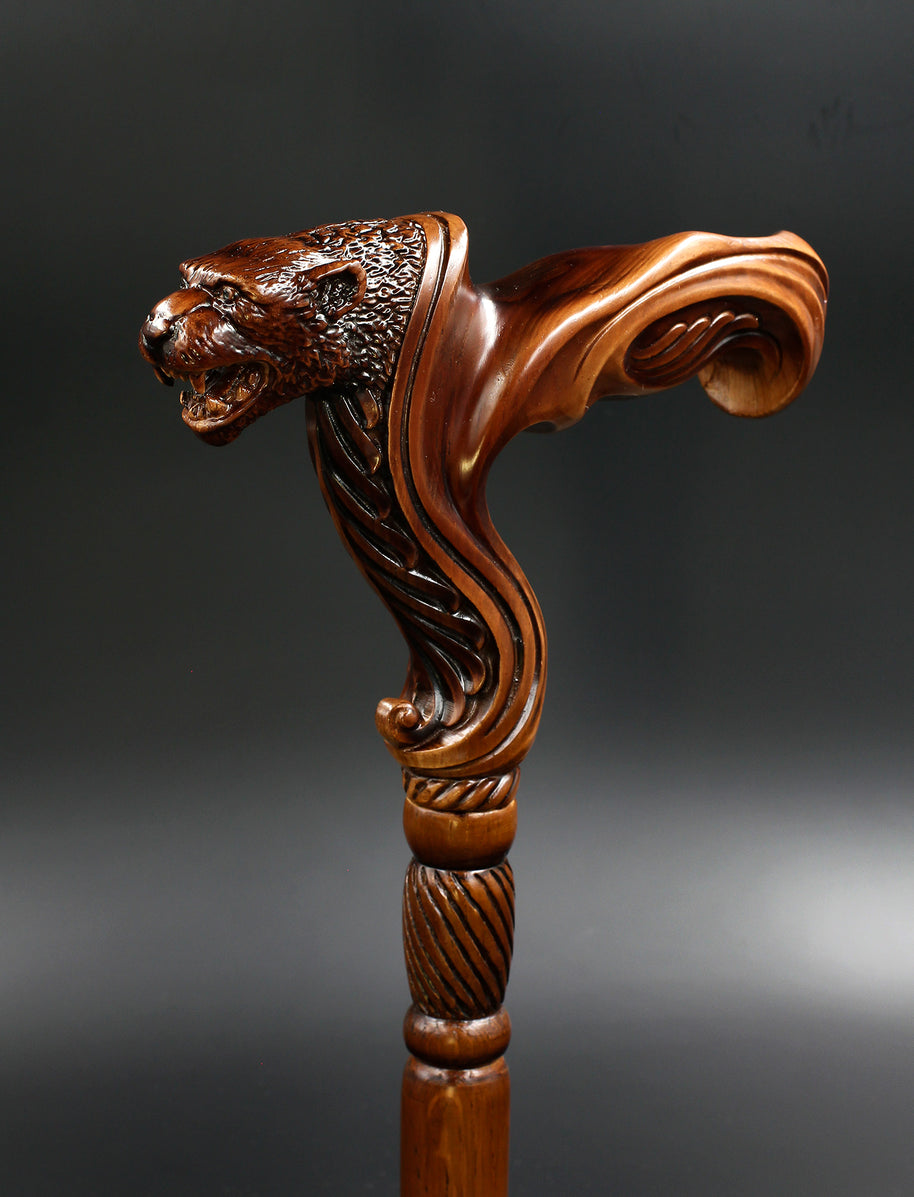 Jaguar Wooden Cane Walking Stick Ergonomic Handle - GC-Artis Walking Sticks Canes