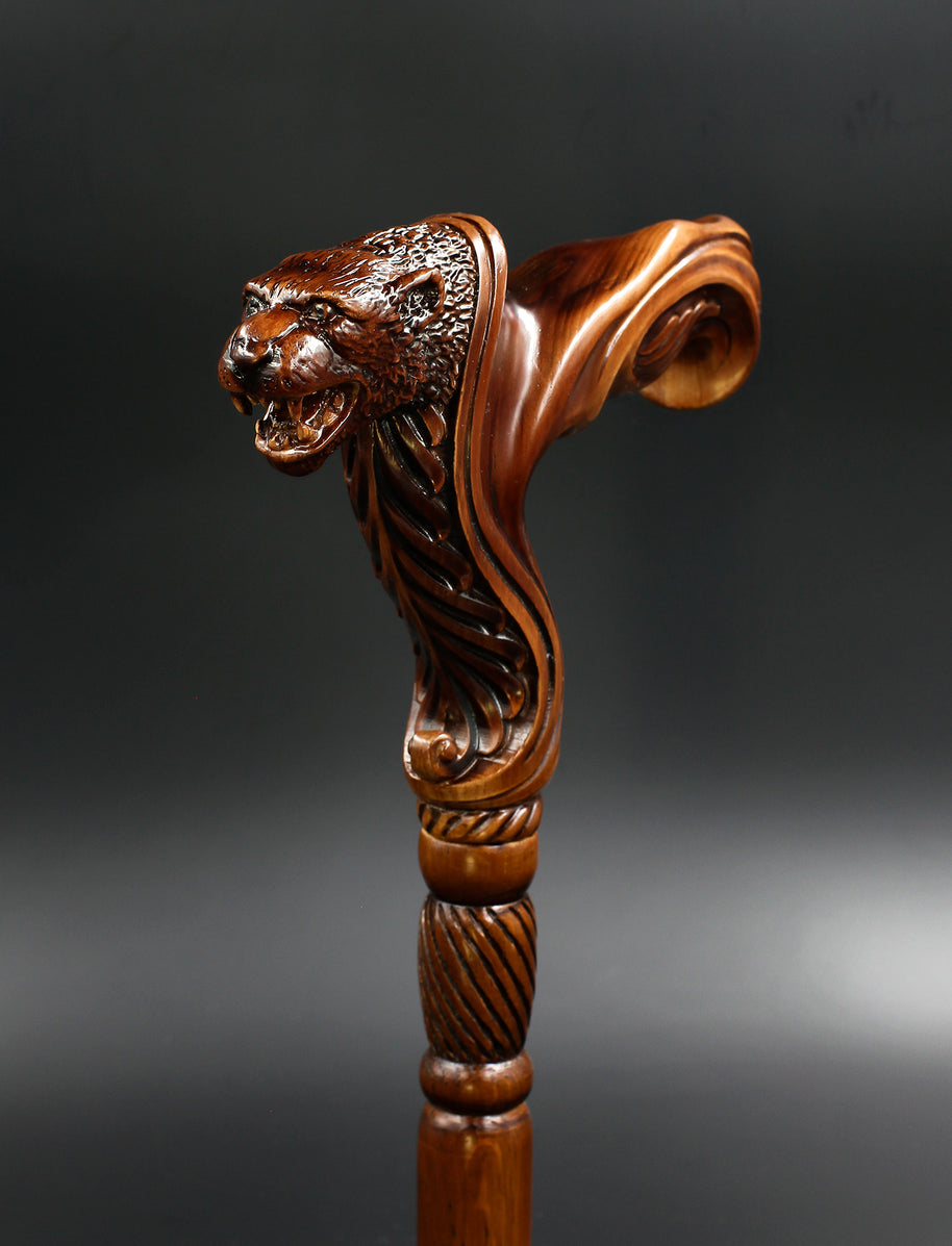 Jaguar Wooden Cane Walking Stick Ergonomic Handle - GC-Artis Walking Sticks Canes