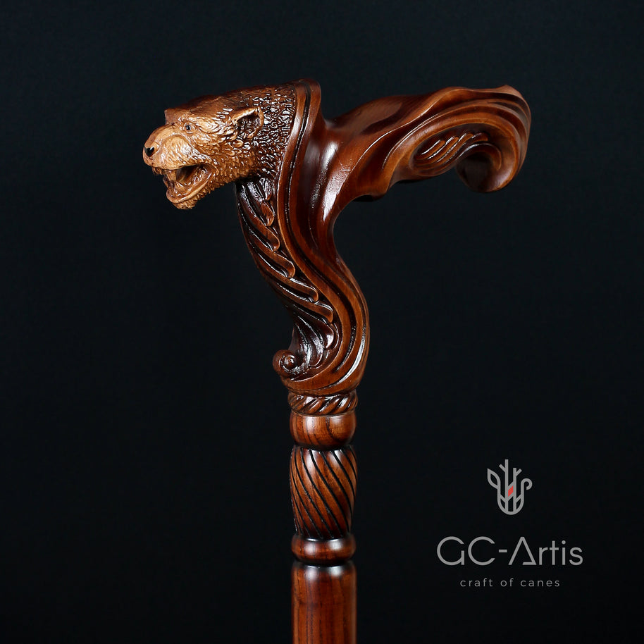 Jaguar Wooden Cane Walking Stick Ergonomic Handle - GC-Artis Walking Sticks Canes