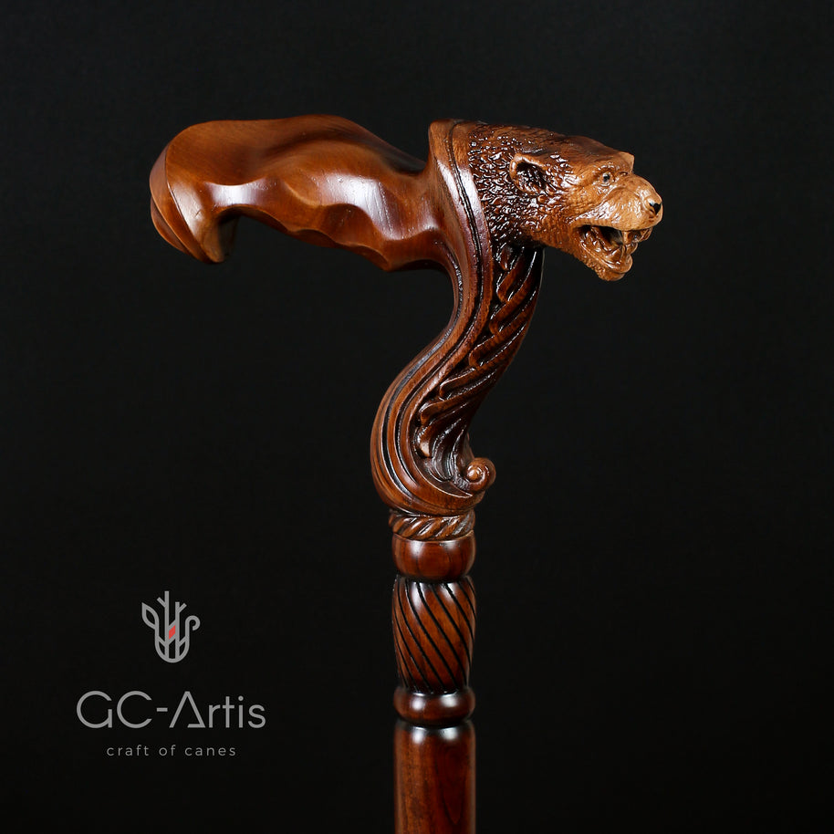 Jaguar Wooden Cane Walking Stick Ergonomic Handle - GC-Artis Walking Sticks Canes