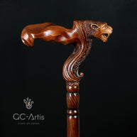 Jaguar Wooden Cane Walking Stick Ergonomic Handle - GC-Artis Walking Sticks Canes