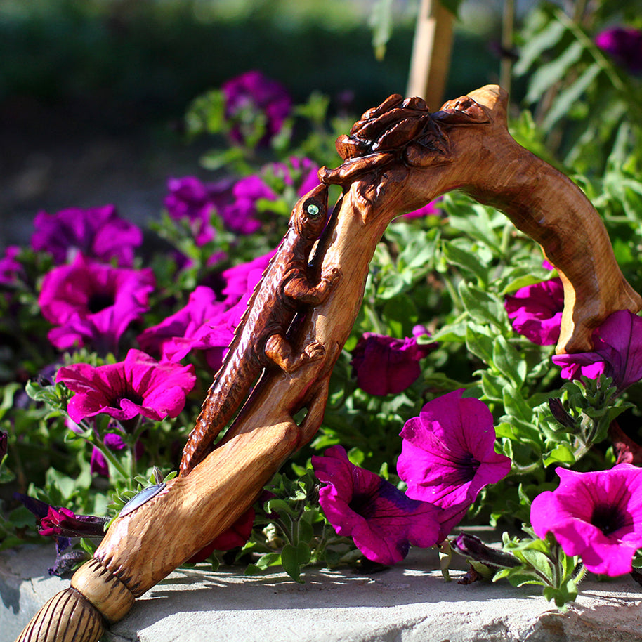 Canne en bois clair LÉZARD ET FLEUR