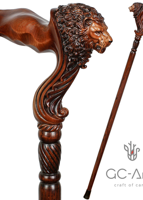 Unique Ergonomical Handle! Wooden Cane Lion Walking Stick - GC-Artis Walking Sticks Canes