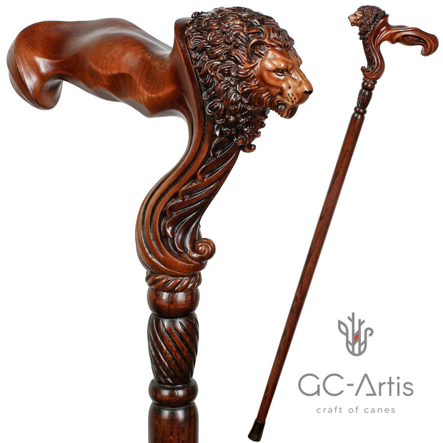 Unique Ergonomical Handle! Wooden Cane Lion Walking Stick - GC-Artis Walking Sticks Canes