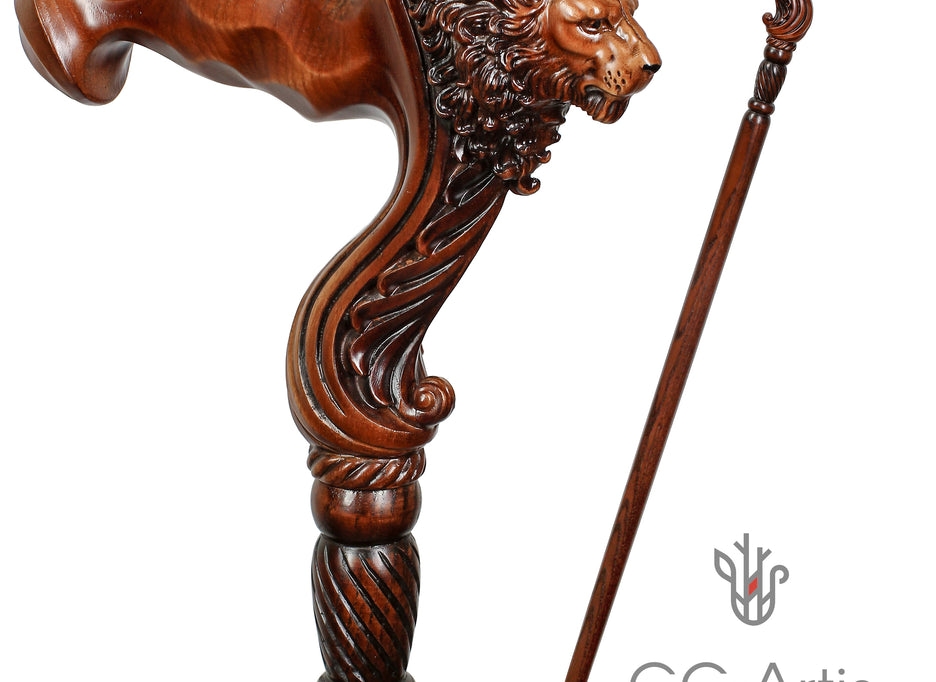 Unique Ergonomical Handle! Wooden Cane Lion Walking Stick - GC-Artis Walking Sticks Canes