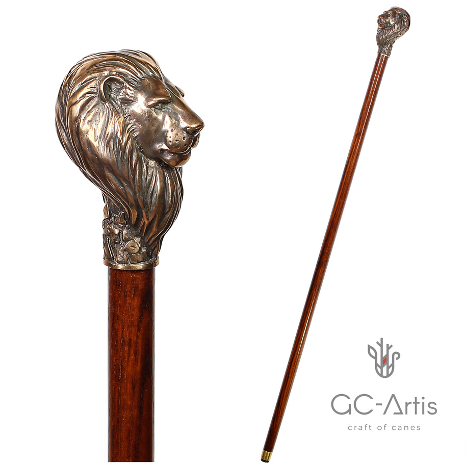 Lion en bronze - Canne de marche style vintage avec pommeau