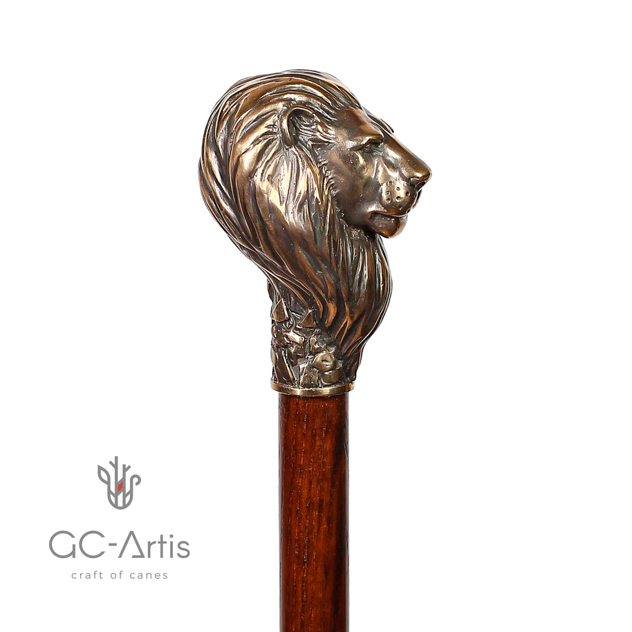 Lion en bronze - Canne de marche style vintage avec pommeau