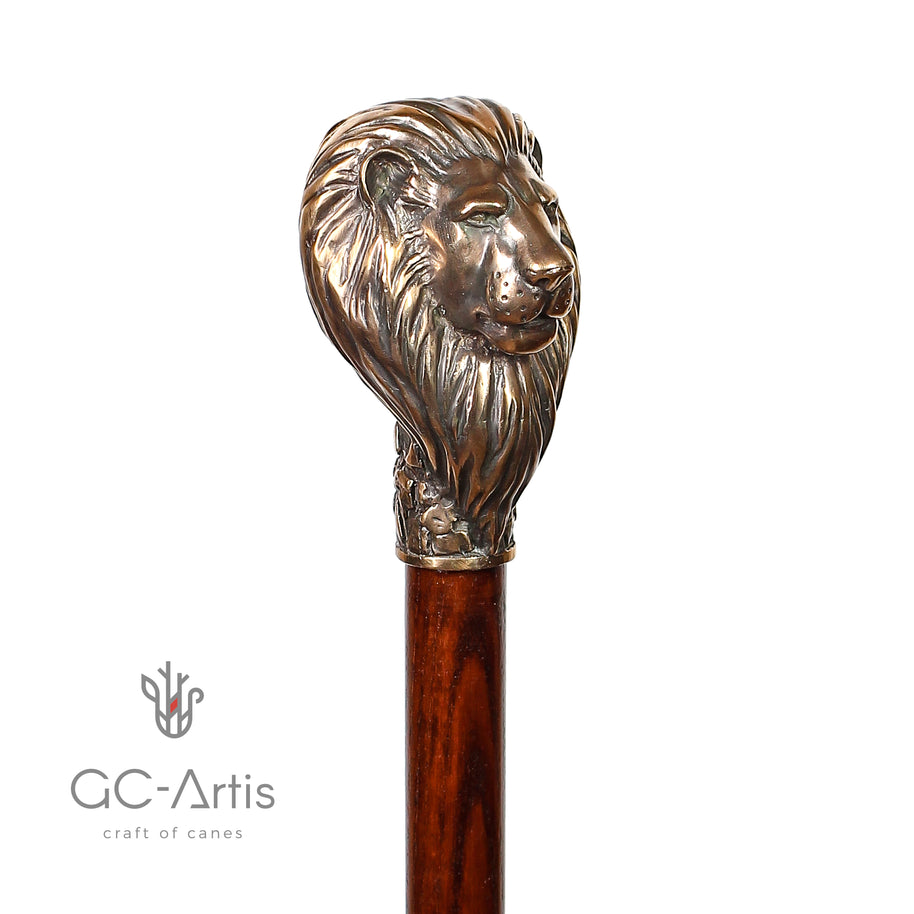 Lion en bronze - Canne de marche style vintage avec pommeau