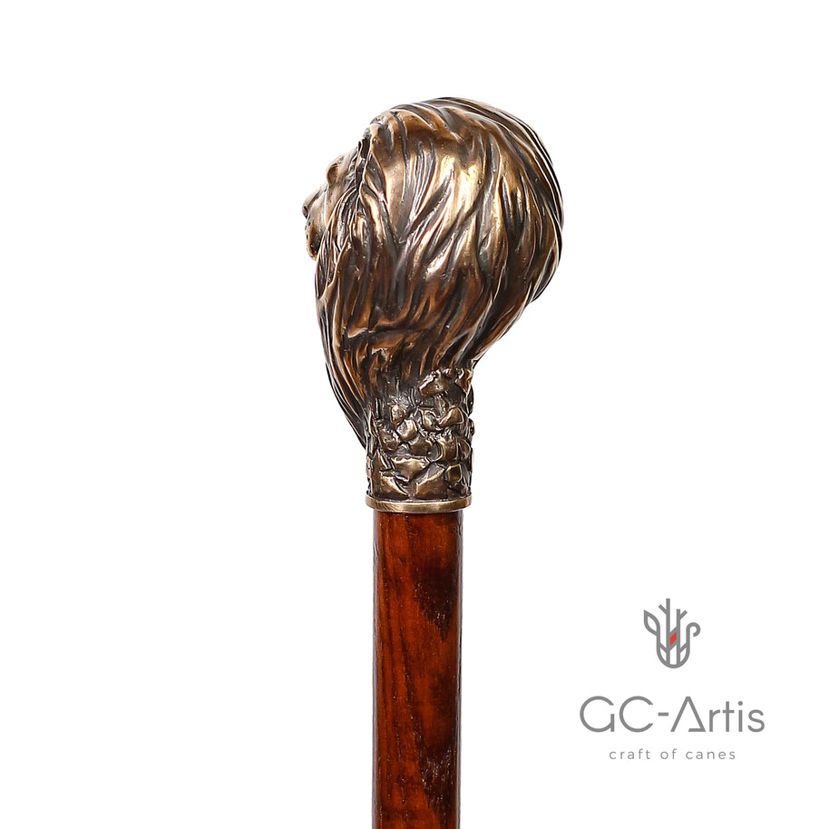 Lion en bronze - Canne de marche style vintage avec pommeau