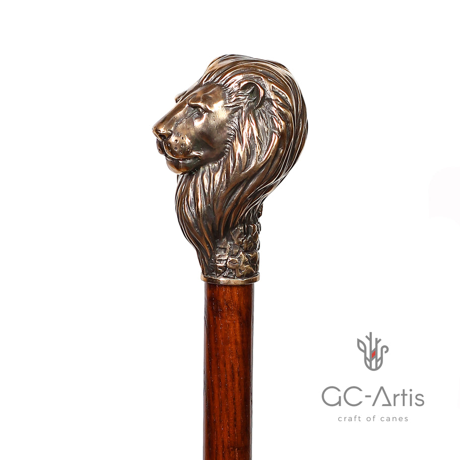Lion en bronze - Canne de marche style vintage avec pommeau