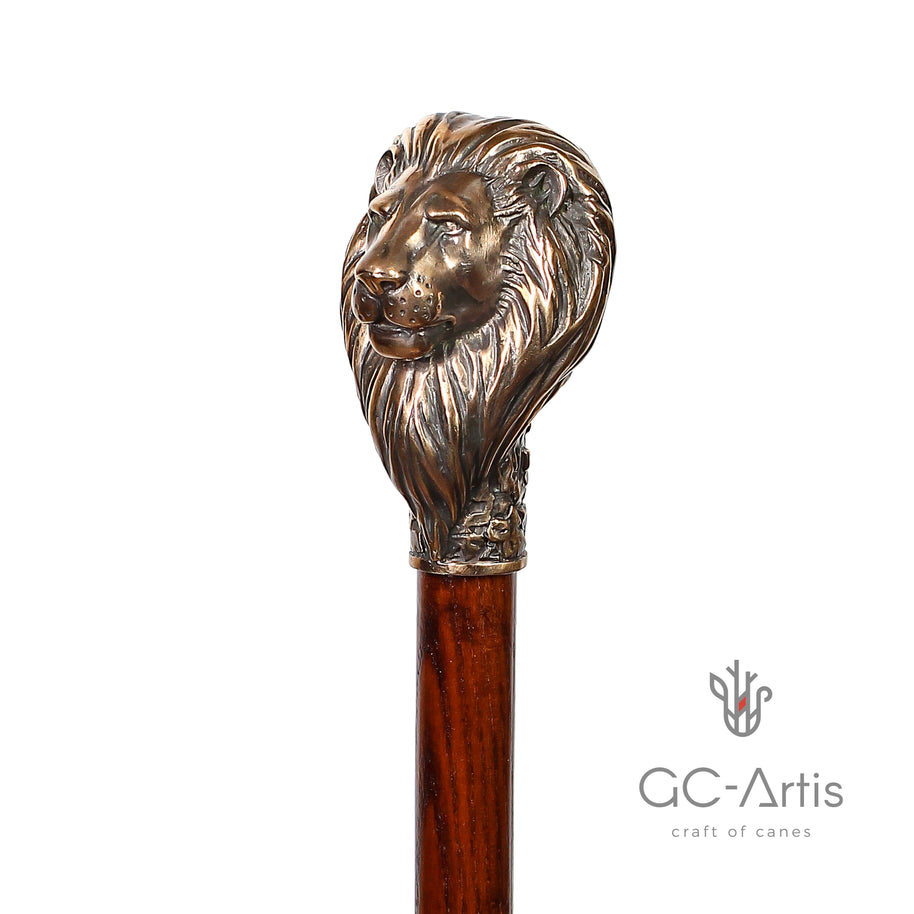 Lion en bronze - Canne de marche style vintage avec pommeau