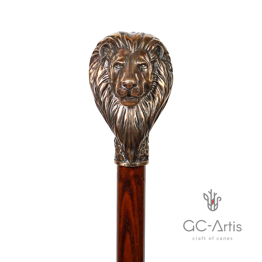 Lion en bronze - Canne de marche style vintage avec pommeau