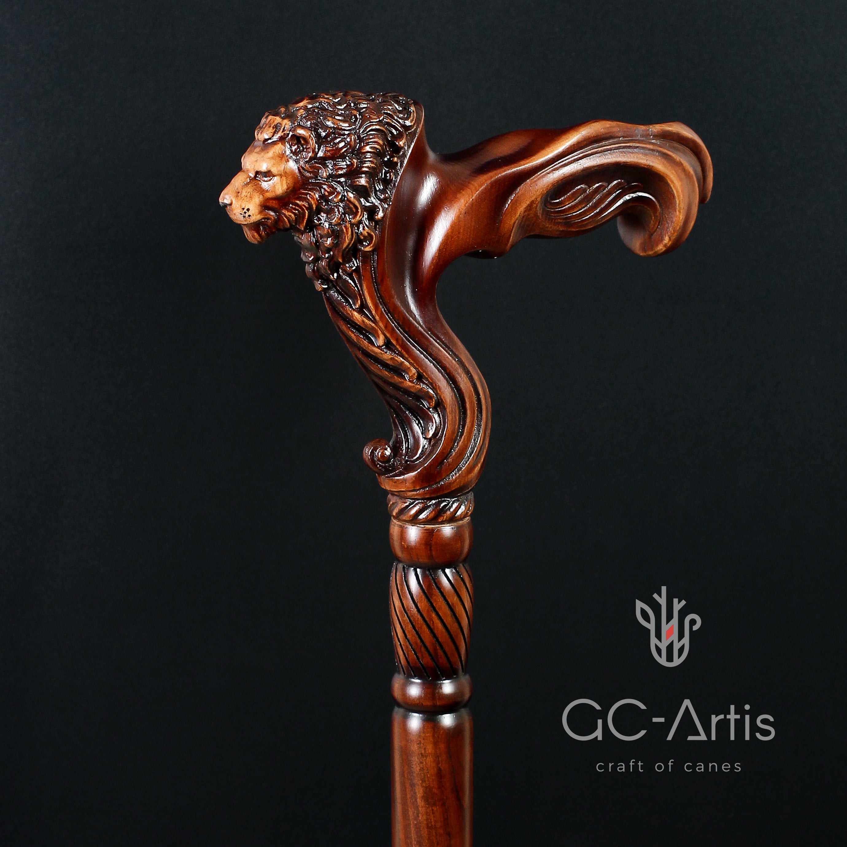Unique Ergonomical Handle! Wooden Cane Lion Walking Stick - GC-Artis Walking Sticks Canes
