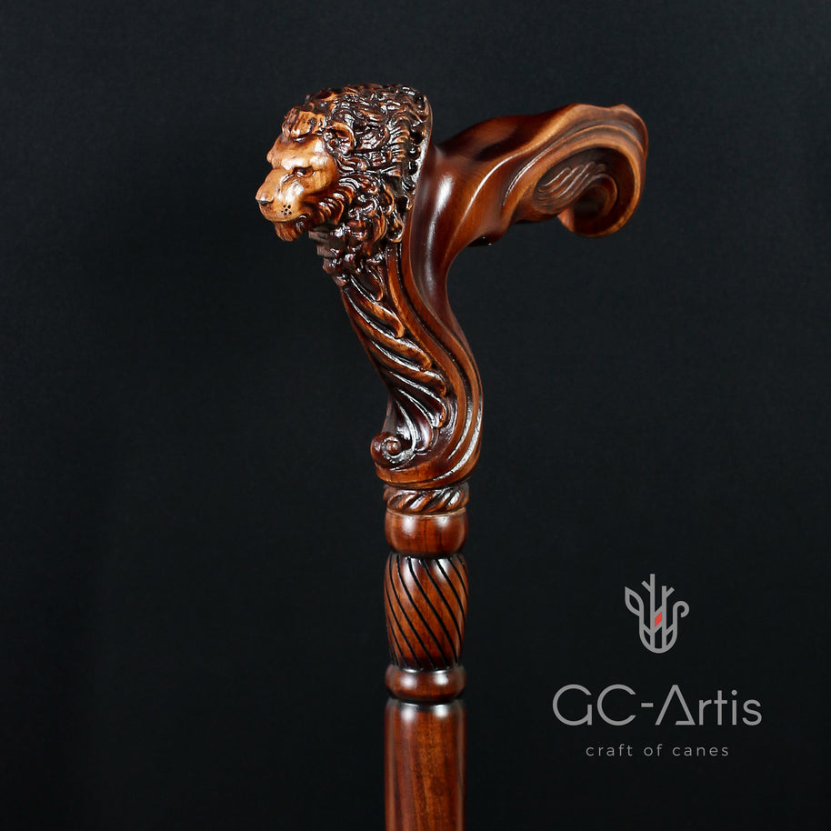 Unique Ergonomical Handle! Wooden Cane Lion Walking Stick - GC-Artis Walking Sticks Canes