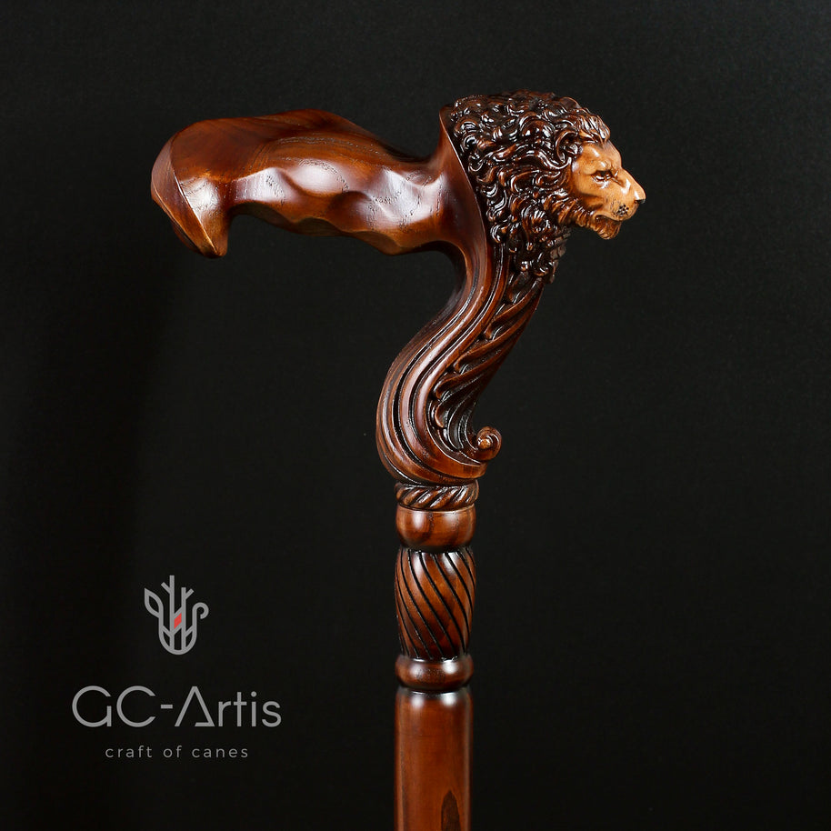 Unique Ergonomical Handle! Wooden Cane Lion Walking Stick - GC-Artis Walking Sticks Canes