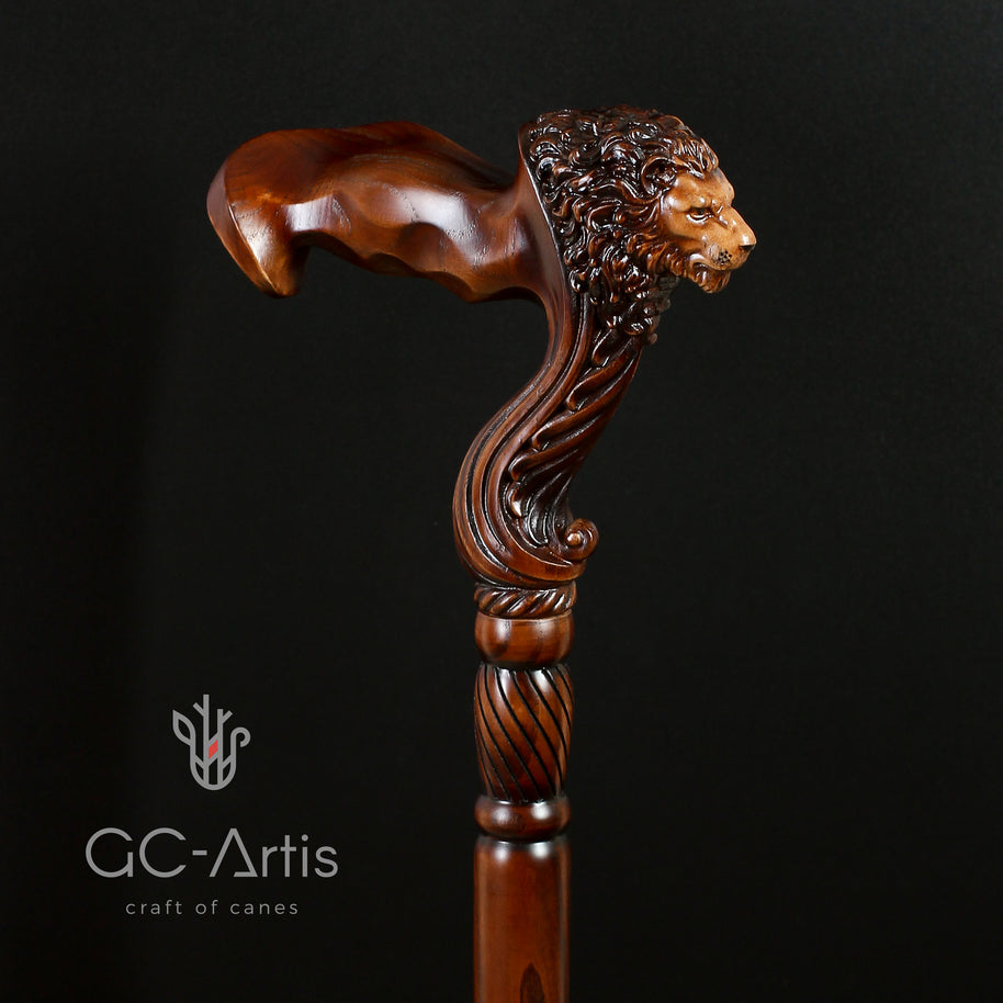 Unique Ergonomical Handle! Wooden Cane Lion Walking Stick - GC-Artis Walking Sticks Canes