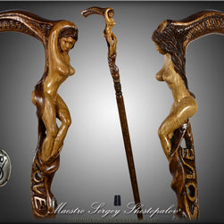 LOVE SEXY Naked girl Wooden walking stick cane