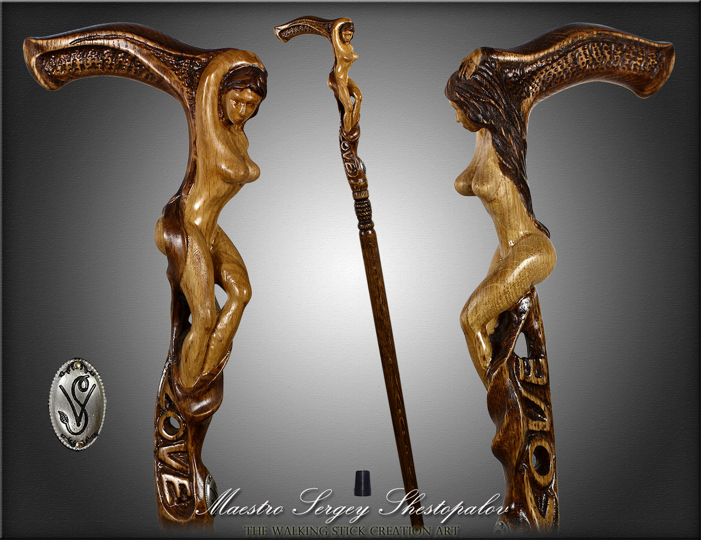 LOVE SEXY Naked girl Wooden walking stick cane