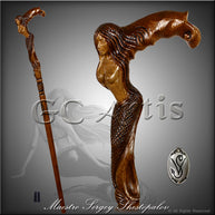 Crying Mermaid Girl Wooden Walking Stick Cane Dark