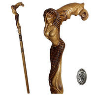 Syren Crying Mermaid Cane Walking stick Fantasy wooden handmade - GC-Artis Walking Sticks Canes