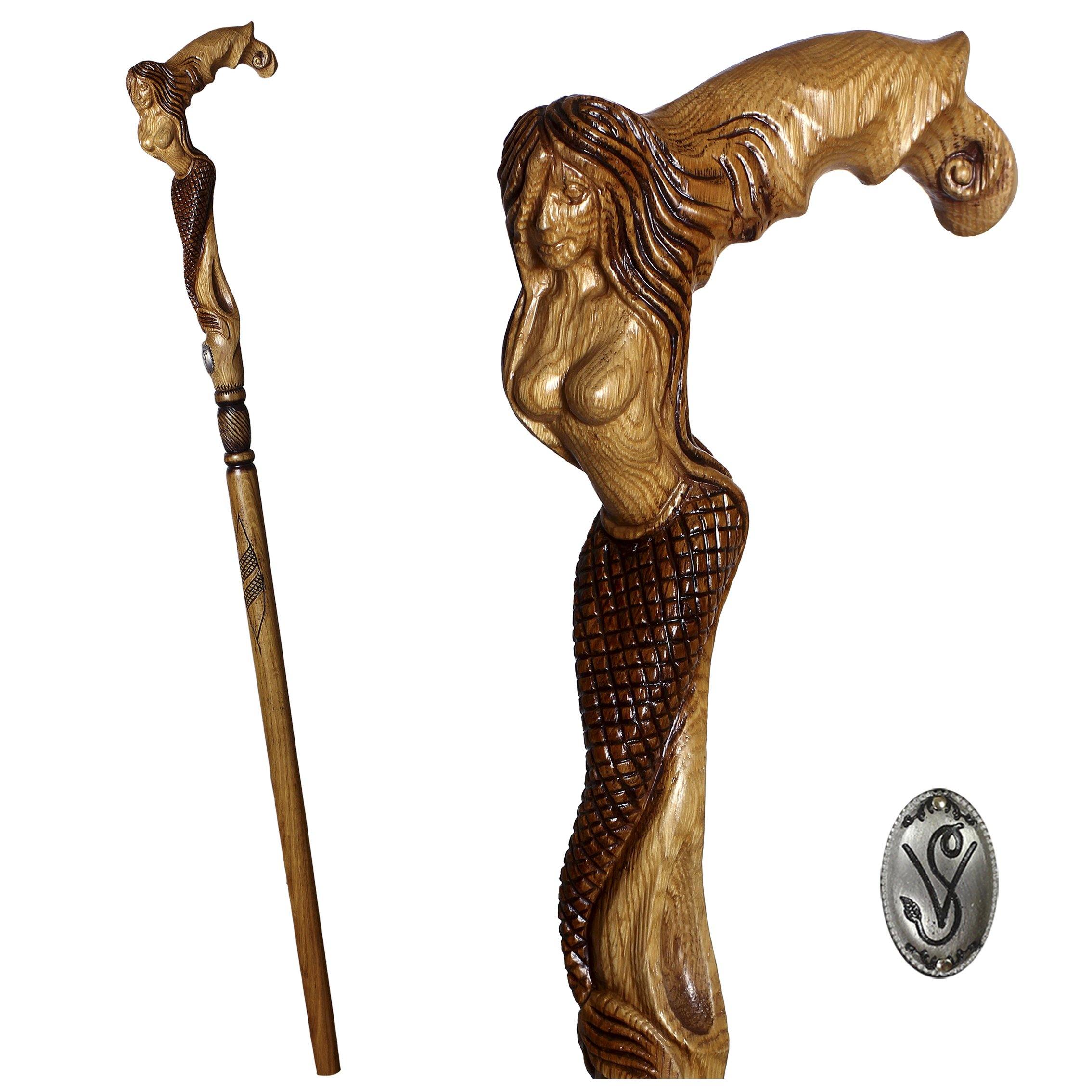 Syren Crying Mermaid Cane Walking stick Fantasy wooden handmade - GC-Artis Walking Sticks Canes