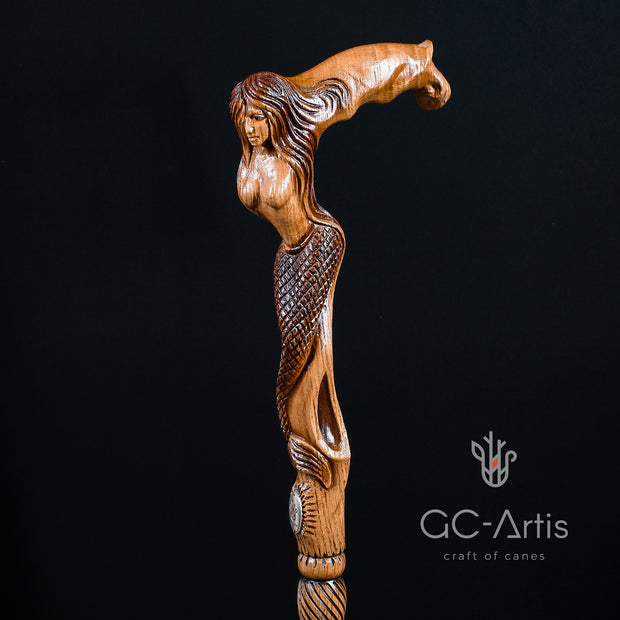 Syren Crying Mermaid Cane Walking stick Fantasy wooden handmade - GC-Artis Walking Sticks Canes