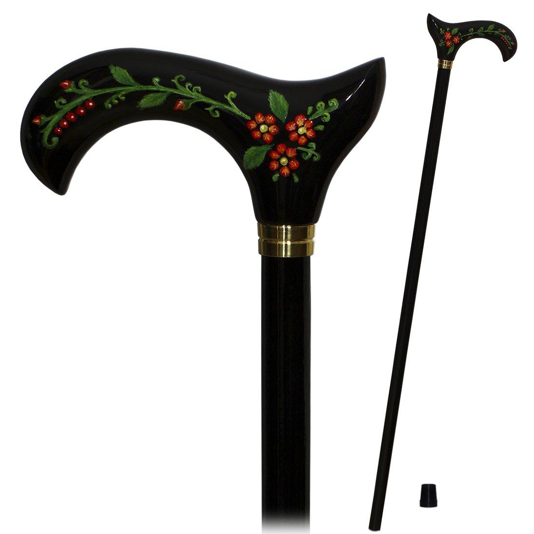Hand Painted Black walking stick cane Artist fill Flowers - GC-Artis Walking Sticks Canes