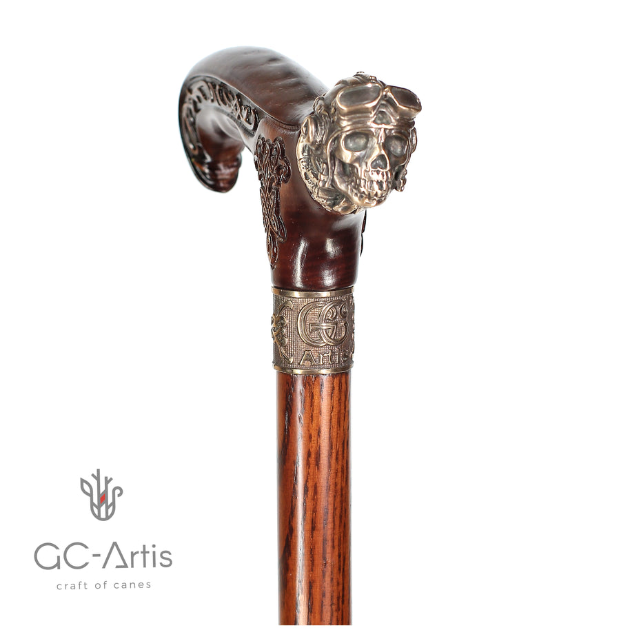 Canne de marche en bronze et bois style aviateur 