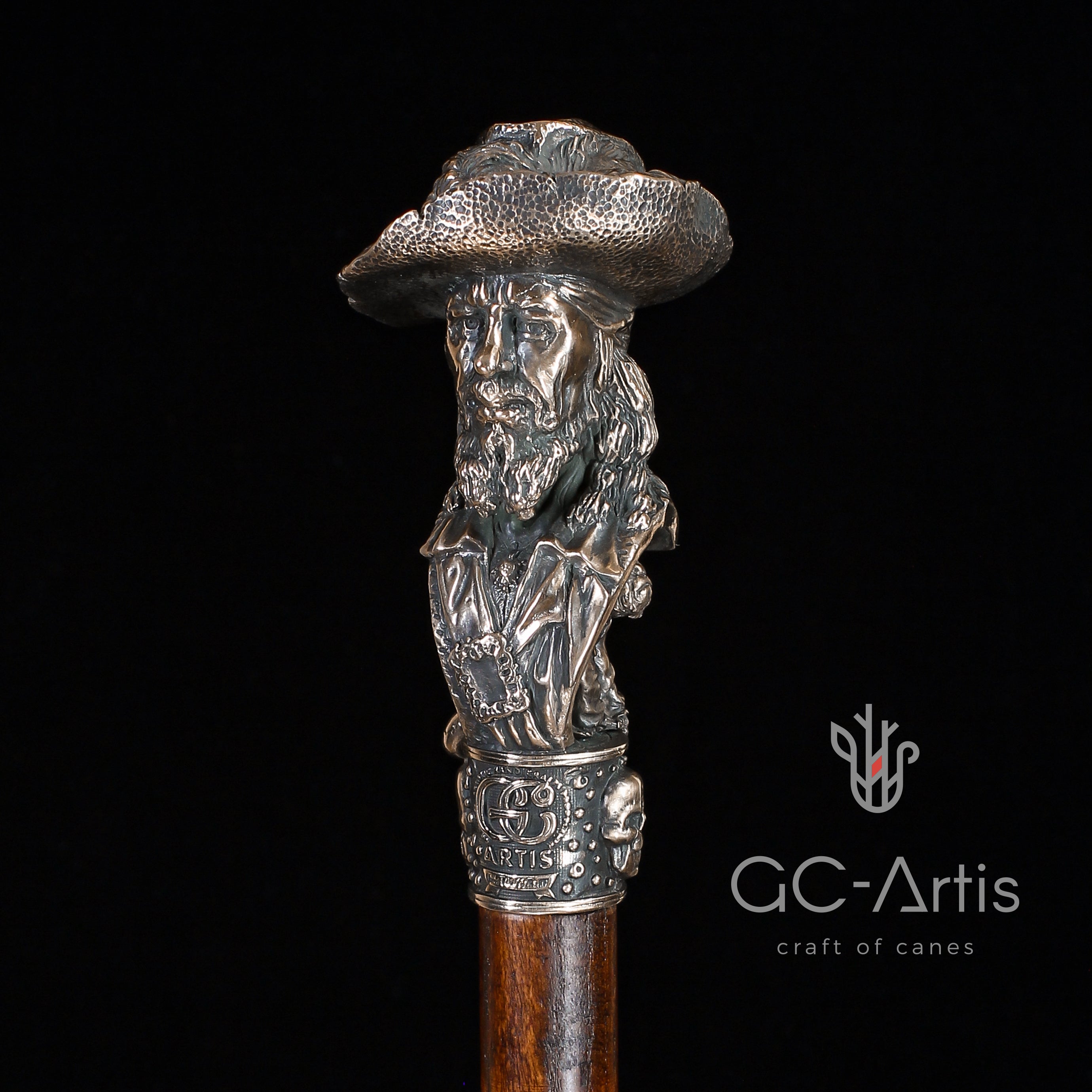 Pirate Captain with Monkey Bronze collectible walking stick