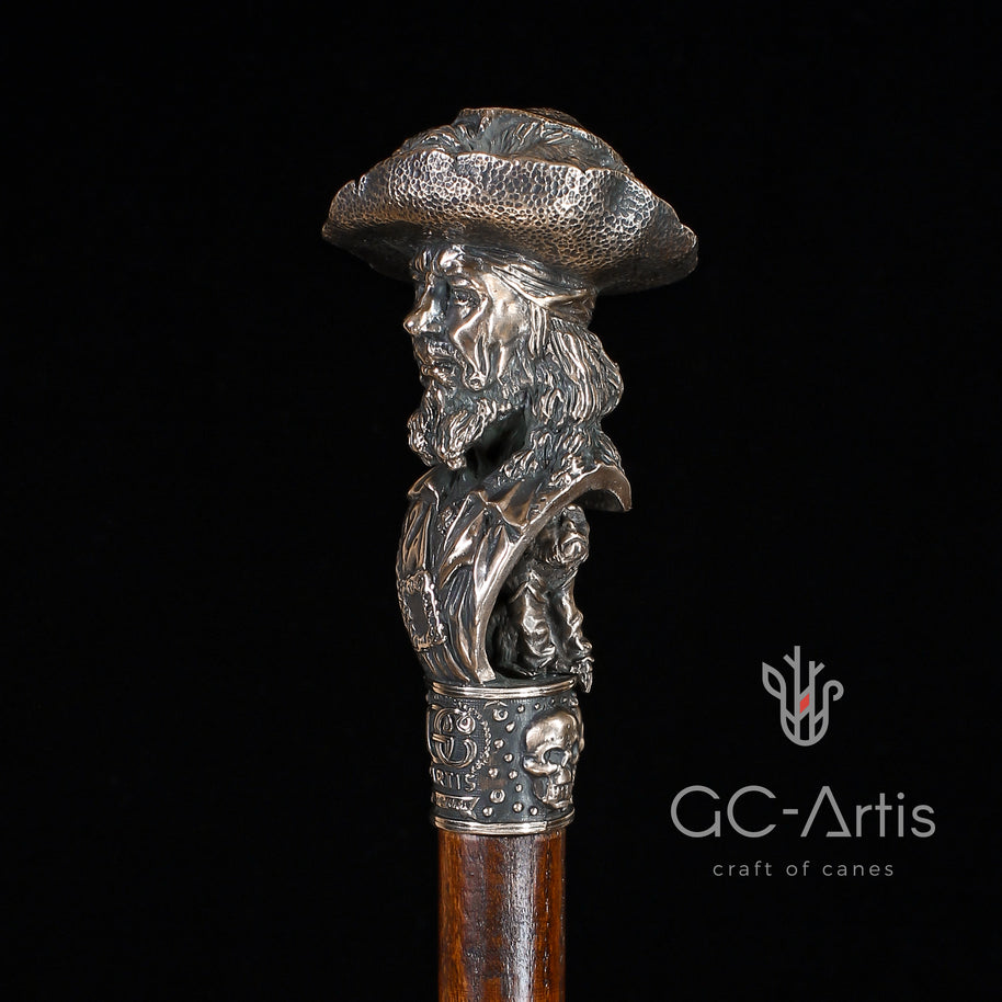 Canne de collection en bronze Capitaine Pirate avec singe