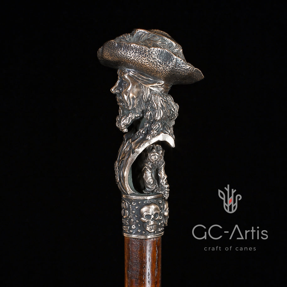 Canne de collection en bronze Capitaine Pirate avec singe