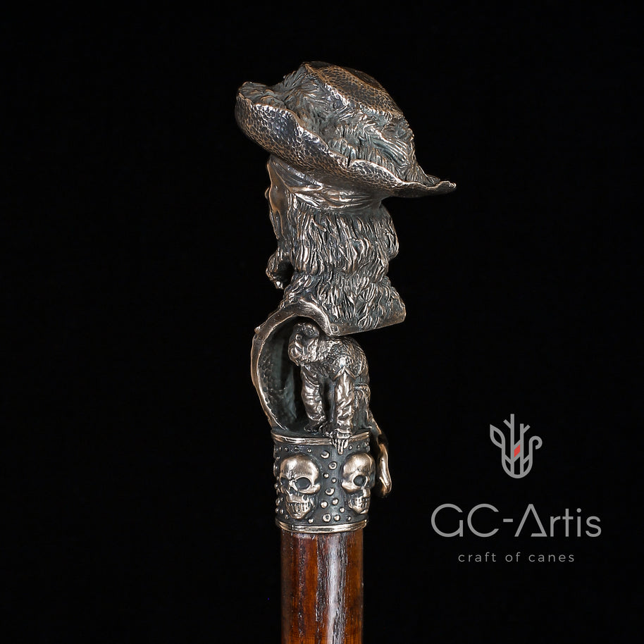 Canne de collection en bronze Capitaine Pirate avec singe