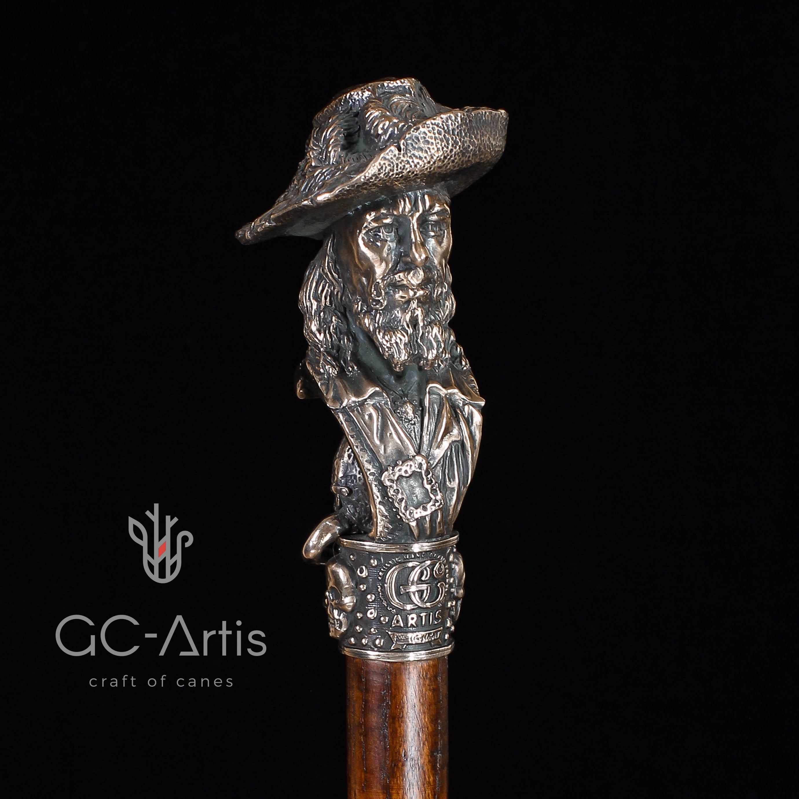 Pirate Captain with Monkey Bronze collectible walking stick