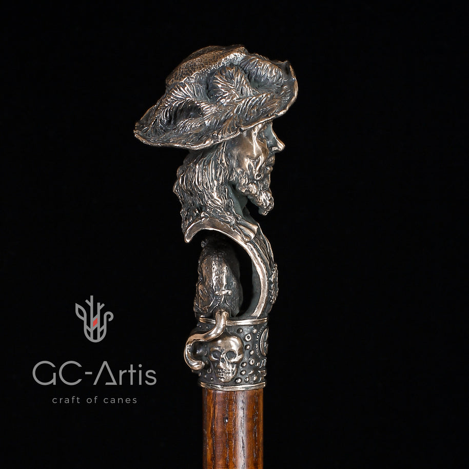 Canne de collection en bronze Capitaine Pirate avec singe