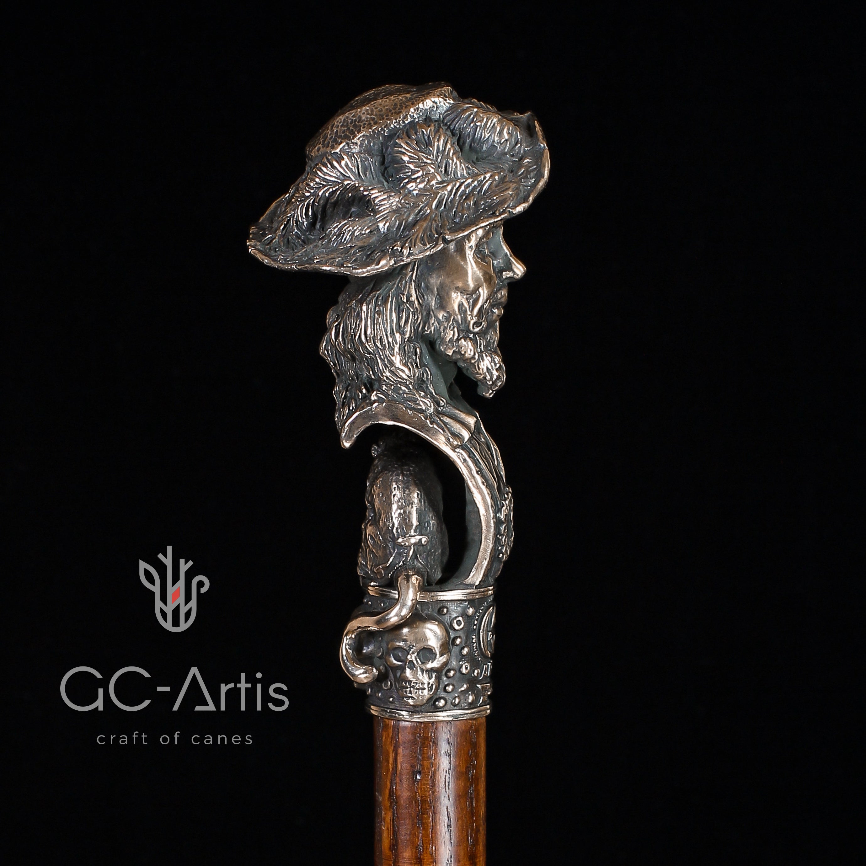 Pirate Captain with Monkey Bronze collectible walking stick