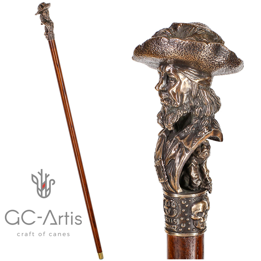 Canne de collection en bronze Capitaine Pirate avec singe
