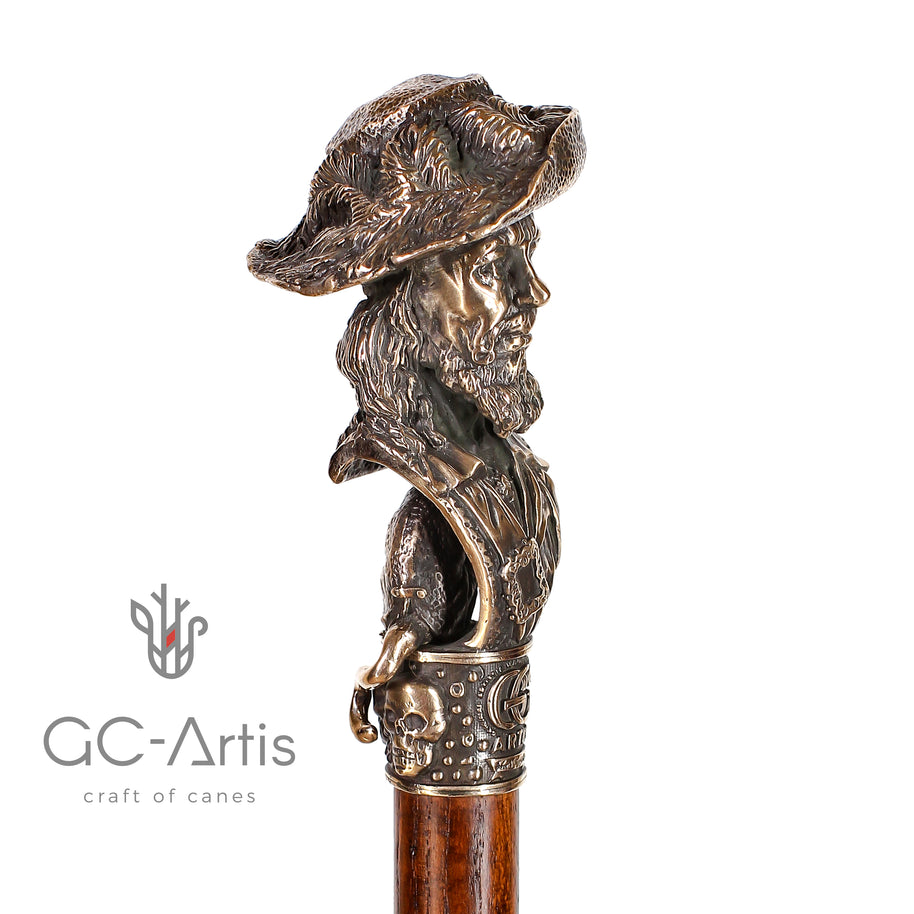 Canne de collection en bronze Capitaine Pirate avec singe