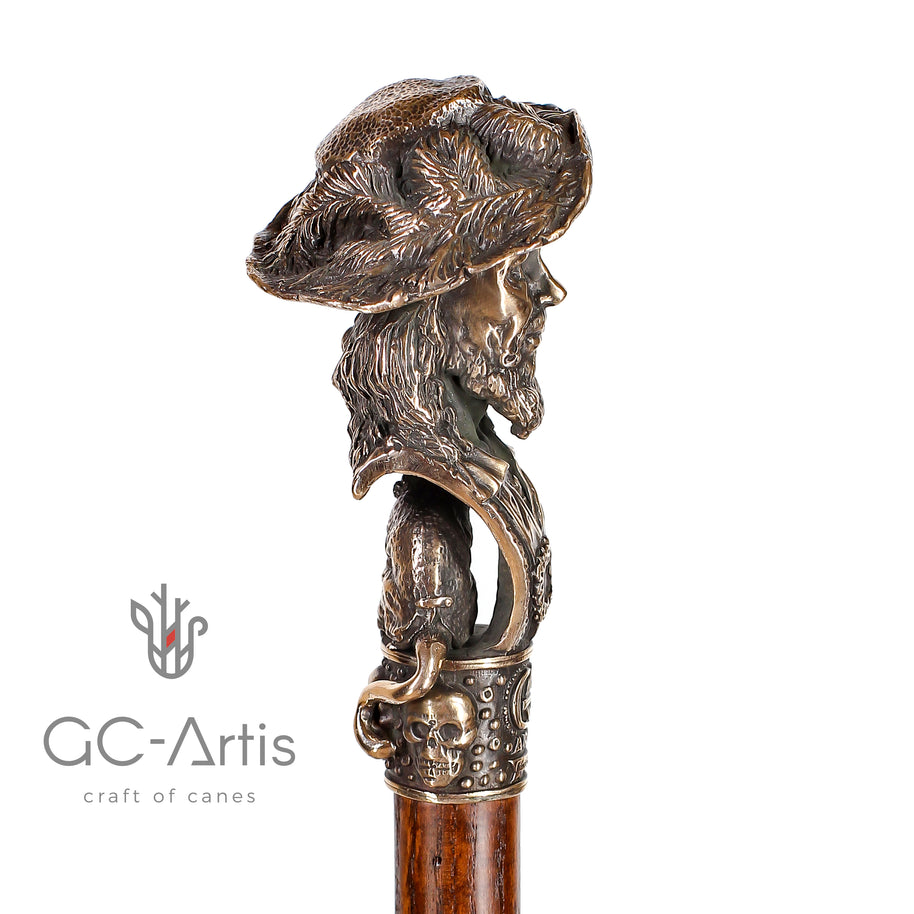 Canne de collection en bronze Capitaine Pirate avec singe