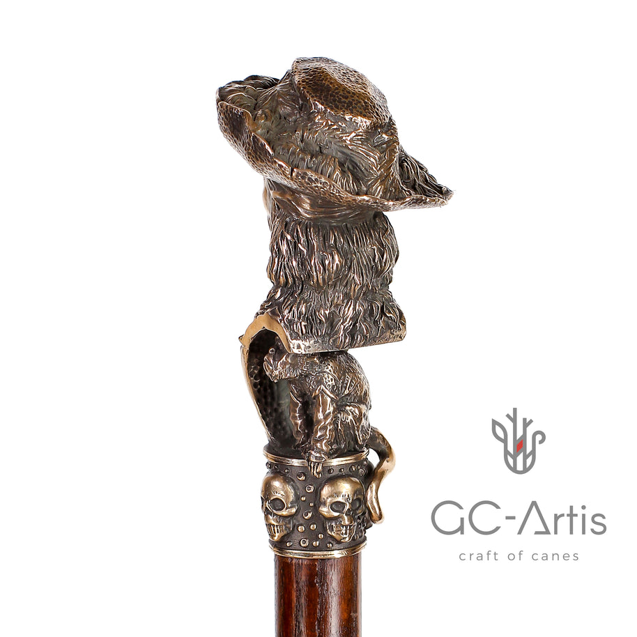 Canne de collection en bronze Capitaine Pirate avec singe