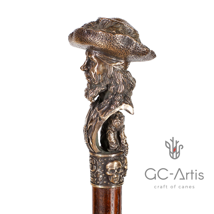 Canne de collection en bronze Capitaine Pirate avec singe