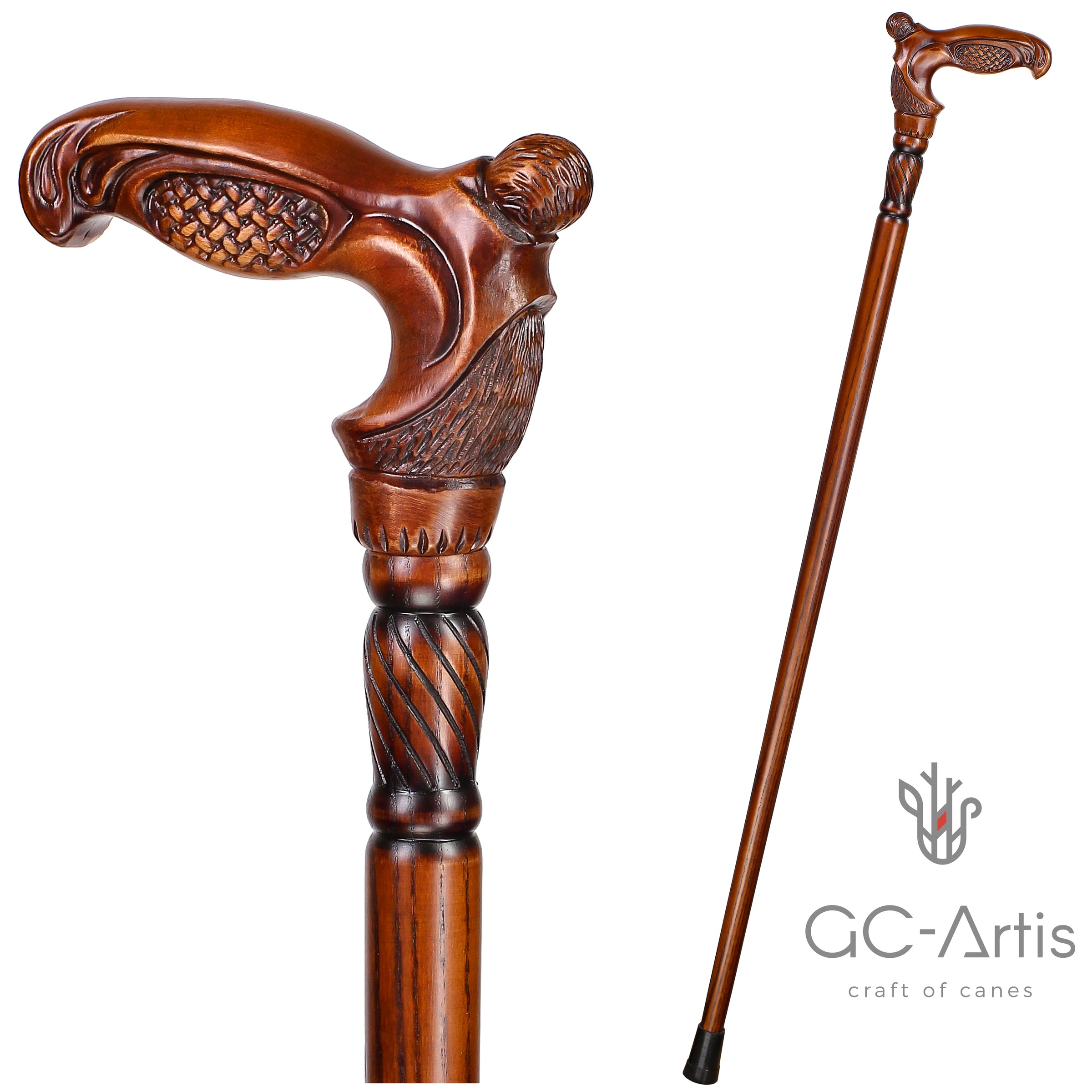 Signature Series Carved Wooden Cane by Maple Crafters