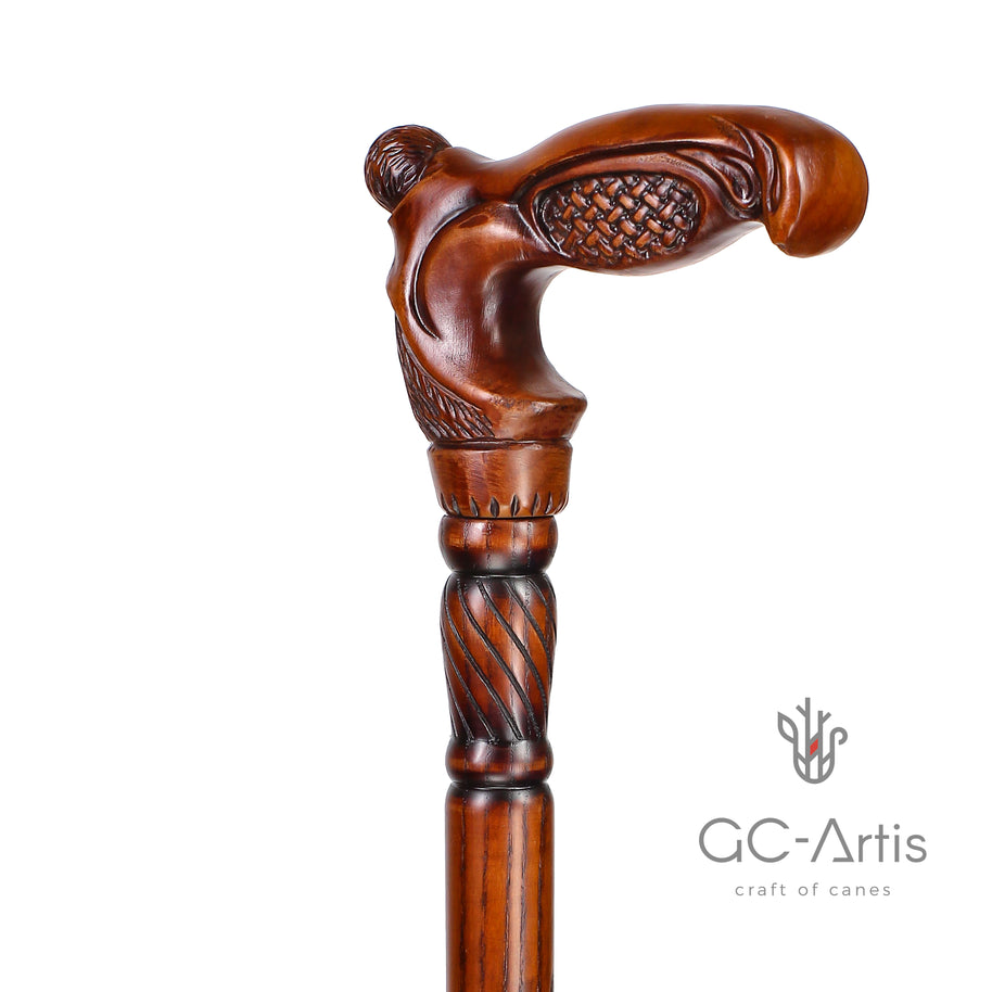 Canne de marche unique en bois tissé, motif d'art de designer