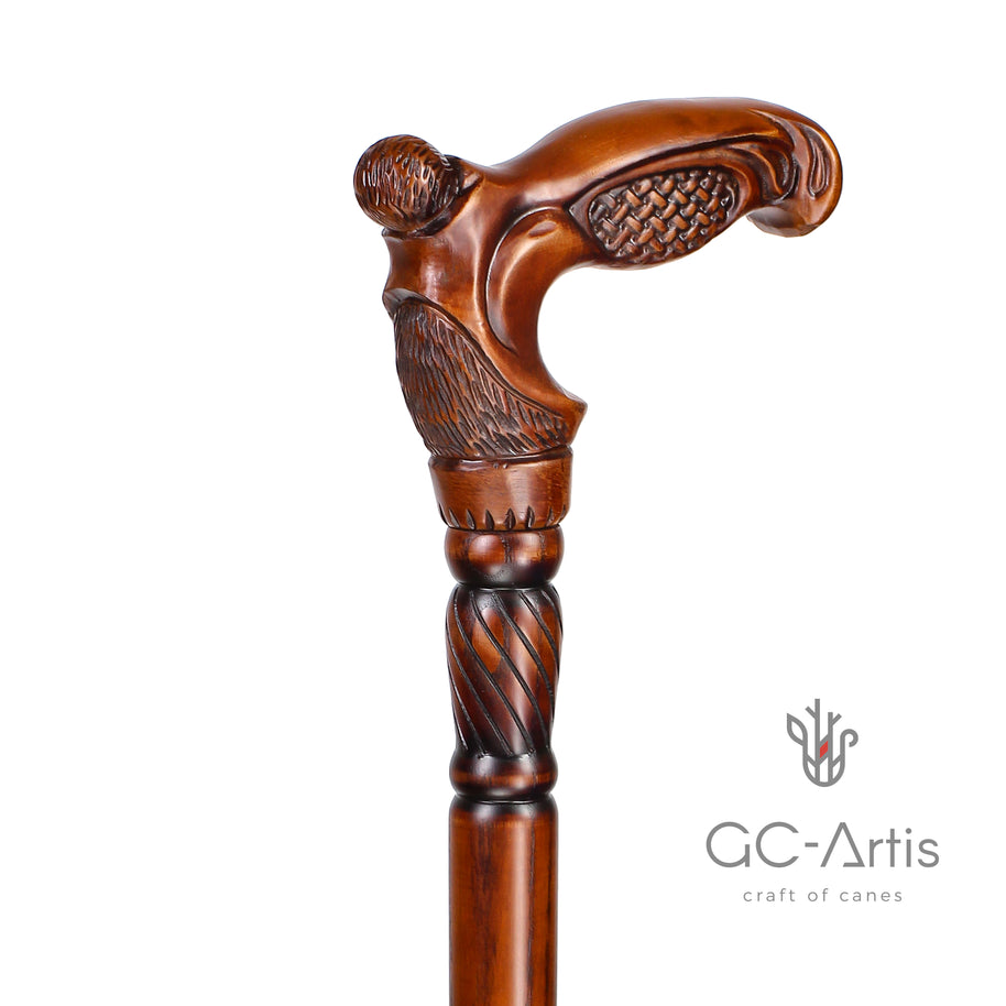 Canne de marche unique en bois tissé, motif d'art de designer